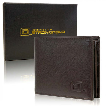 Men's RFID Leather Bifold Wallet, 10 Card Slots with ID Window