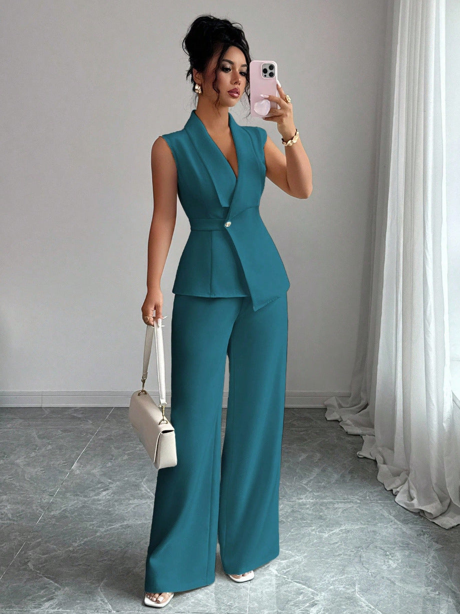 Women's Peplum Blazer & Wide-Leg Pants Set
