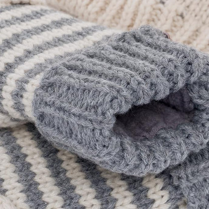 Kids' Kitty Cat Stripe Knit Mittens, Fleece Lined