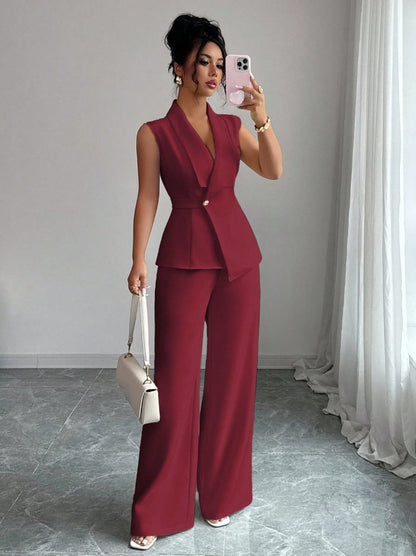 Women's Peplum Blazer & Wide-Leg Pants Set