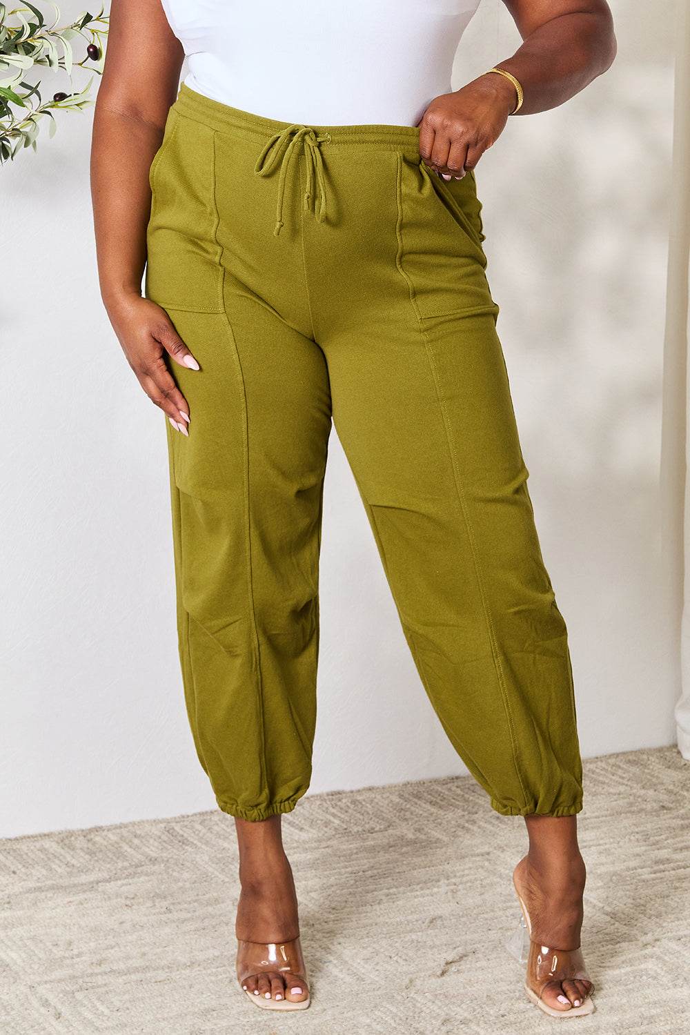 Women's Drawstring Jogger Sweatpants with Cargo Pockets, Moss
