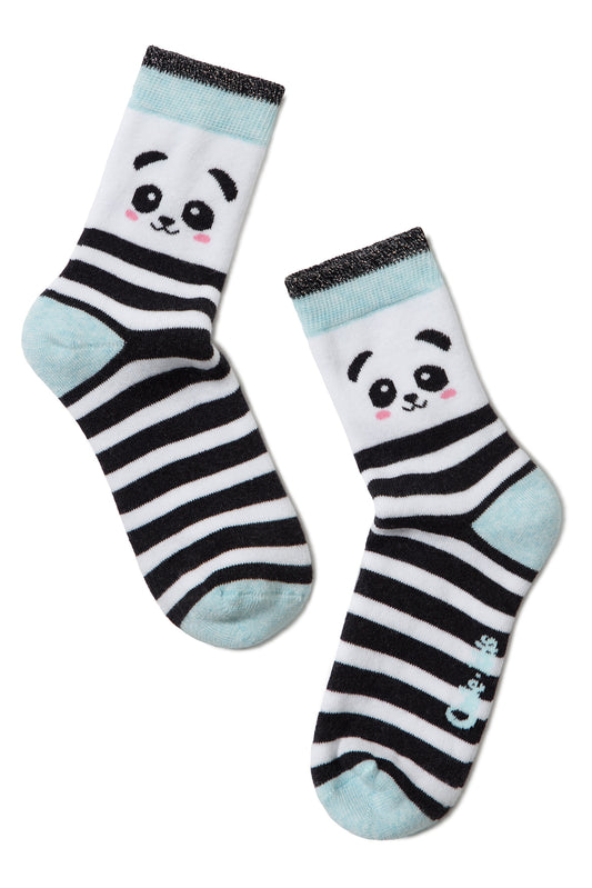 Kids' Cotton Terry Socks – Panda Stripe