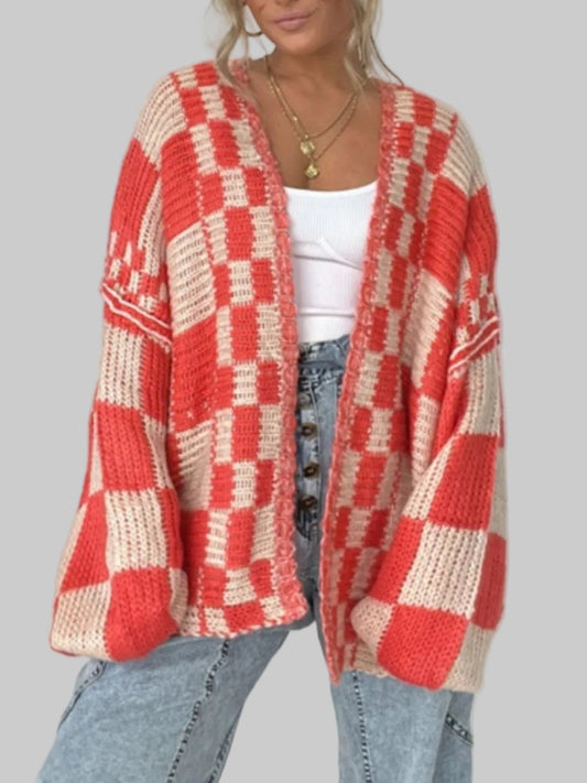 Women's Plaid Open-Front Cardigan