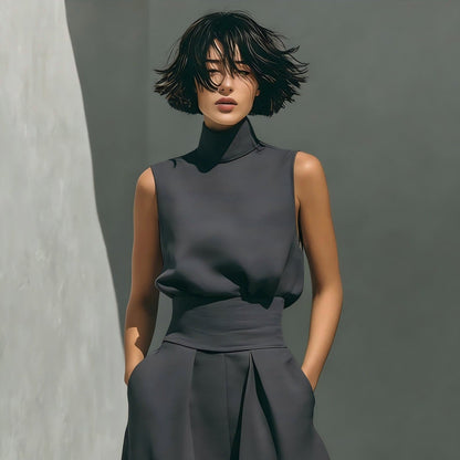 Women's Linen-Blend Top & Wide-Leg Pants Set