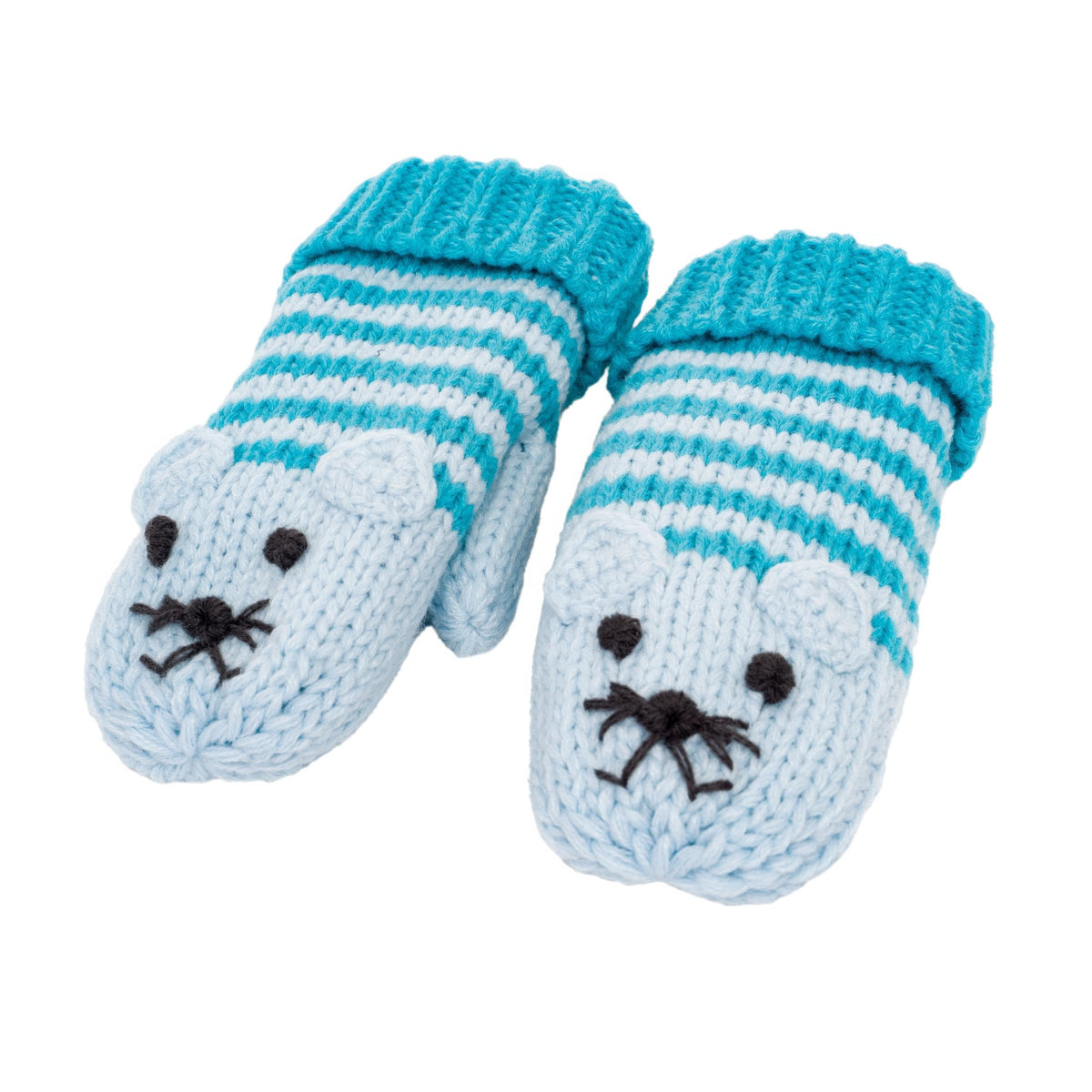 Kids' Kitty Cat Stripe Knit Mittens, Fleece Lined