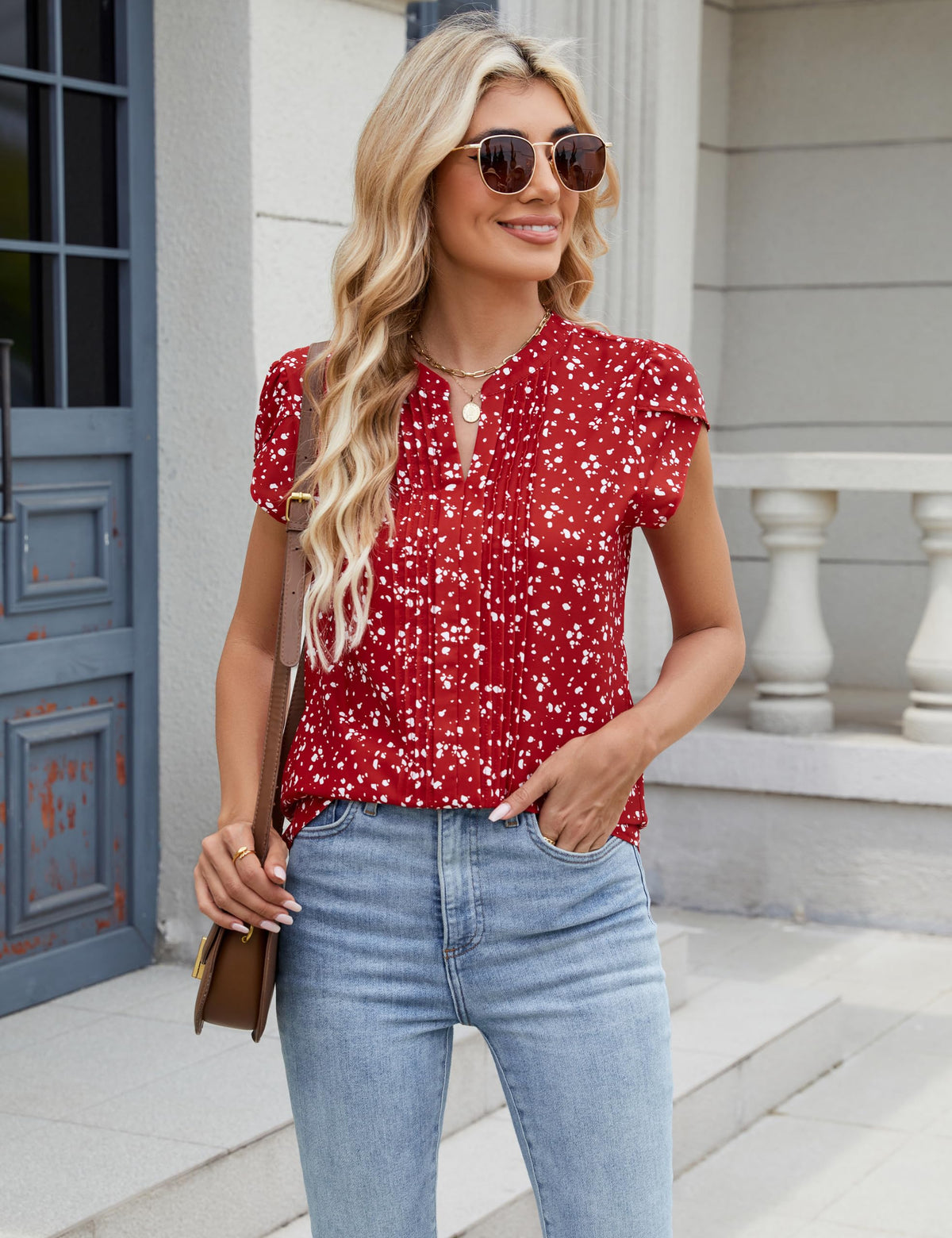 Pintuck V-Neck Blouse