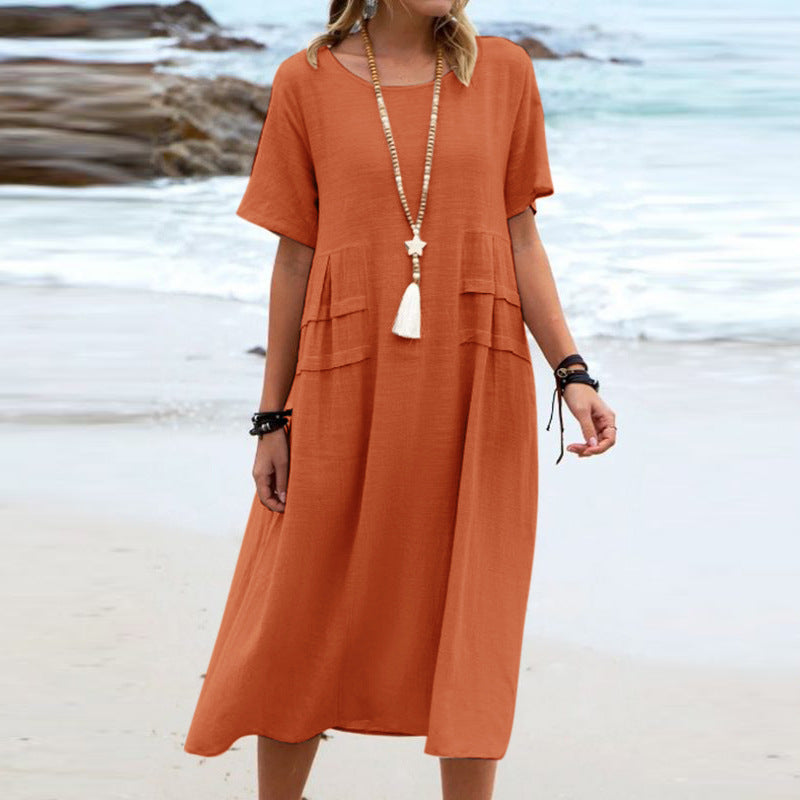 Loose Short-Sleeve Midi Dress