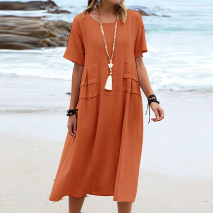 Loose Short-Sleeve Midi Dress
