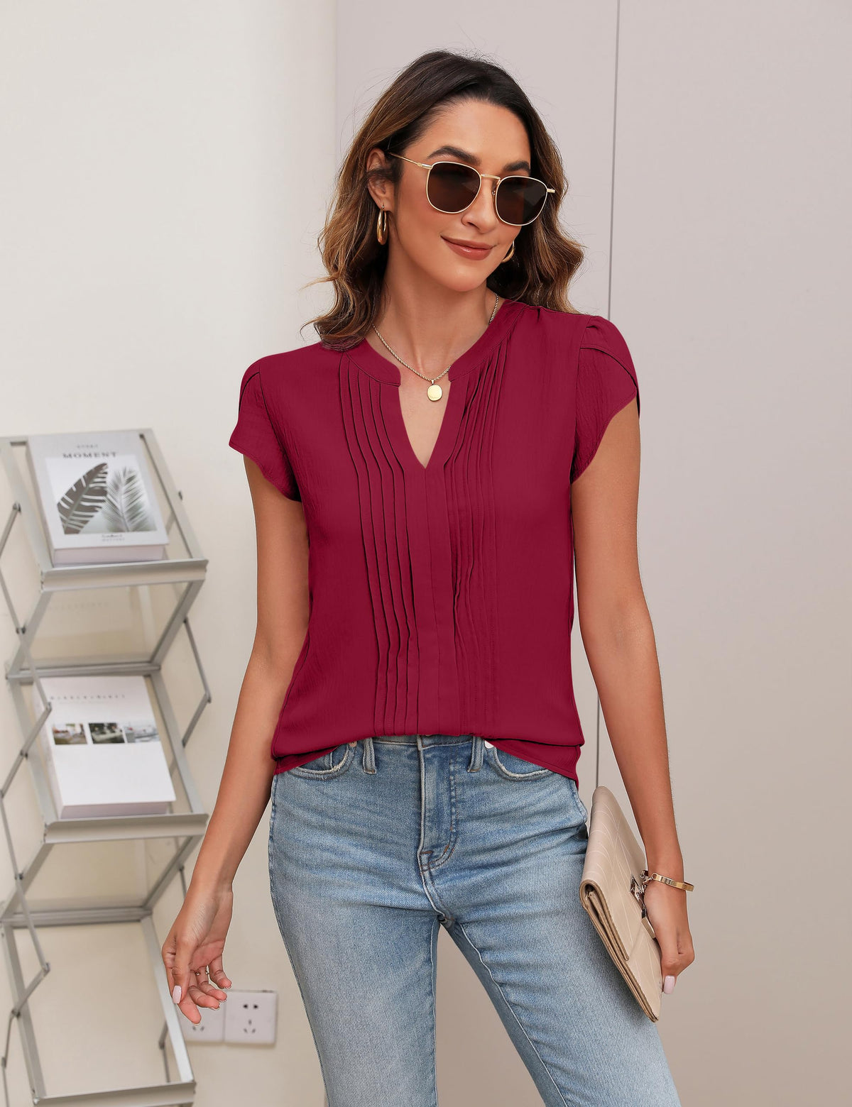Pintuck V-Neck Blouse