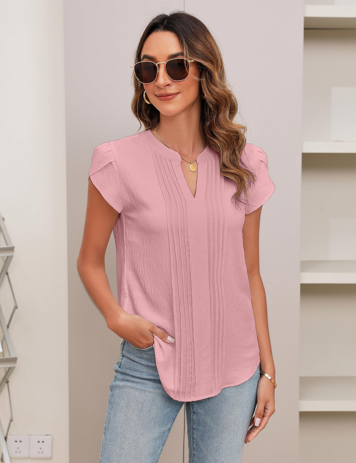 Pintuck V-Neck Blouse