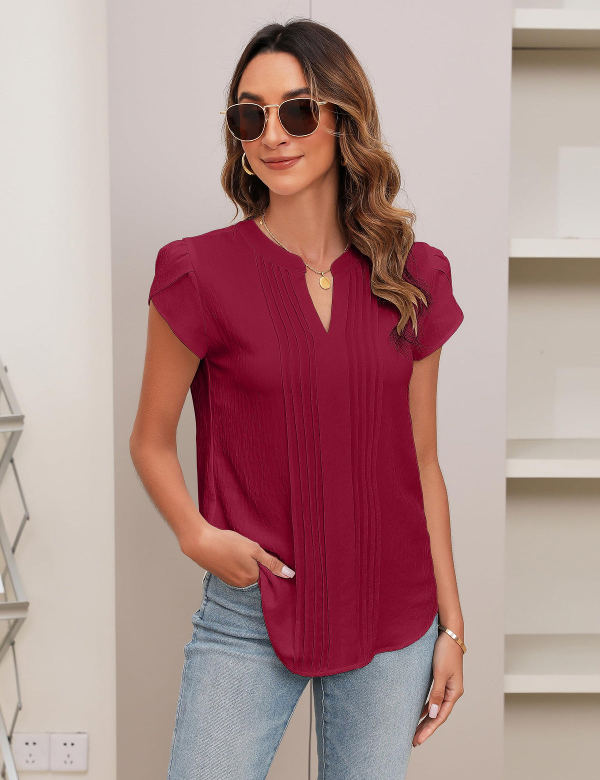 Pintuck V-Neck Blouse