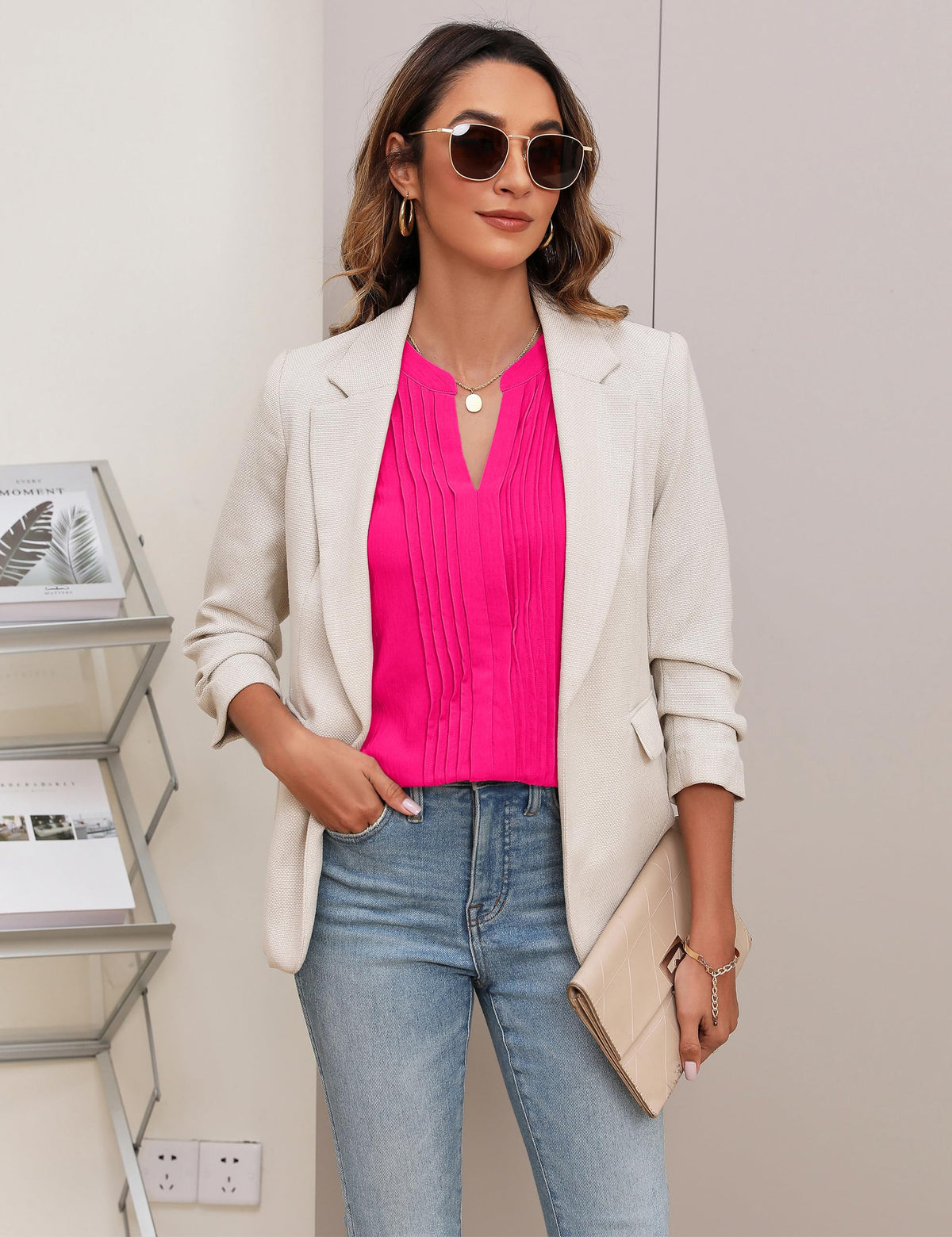 Pintuck V-Neck Blouse
