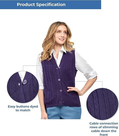 Women's Cable Knit Sweater Vest – Button Front