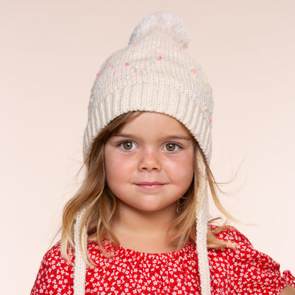 Kids' Earflap Knit Beanie with Ties, Fleece Lined