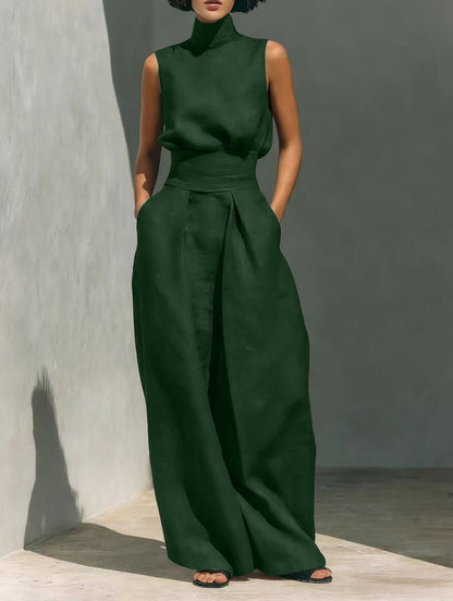 Women's Linen-Blend Top & Wide-Leg Pants Set