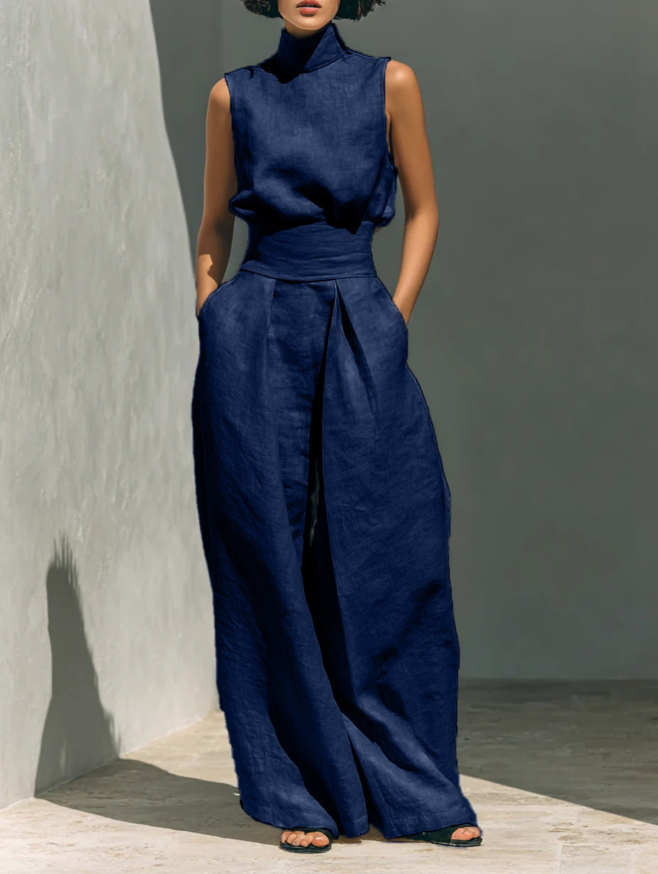 Women's Linen-Blend Top & Wide-Leg Pants Set