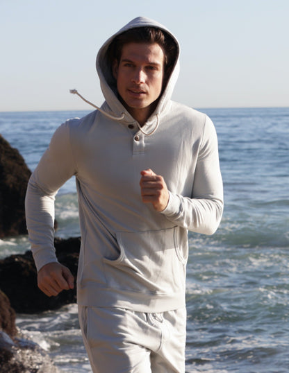 Men's Henley-Style Bamboo Viscose Fleece Hoodie