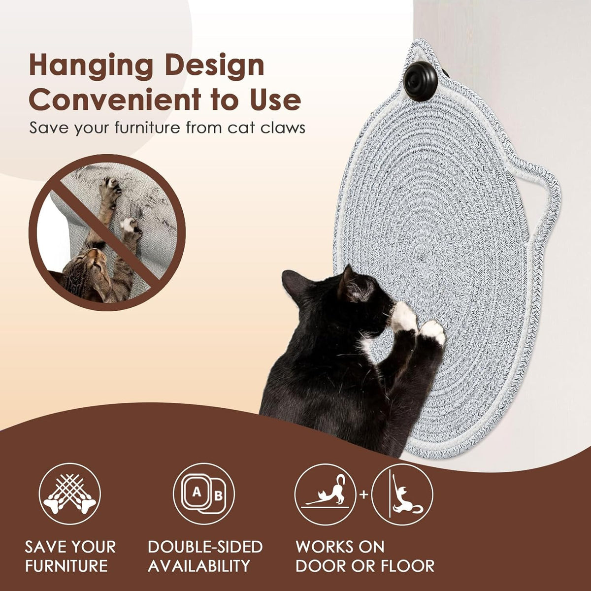 Round Cotton Rope Cat Scratching Mat with Ball Toy