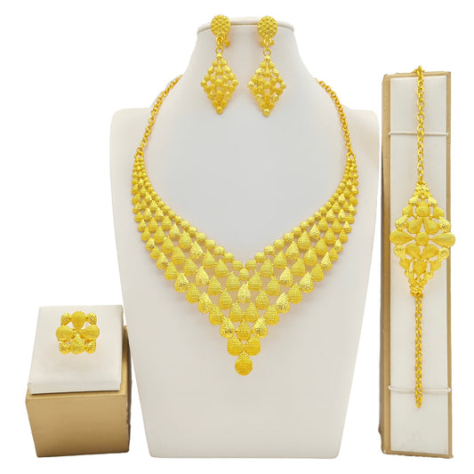 Women's Four-Piece Jewelry Set: Necklace, Bracelet, Ring and Earrings