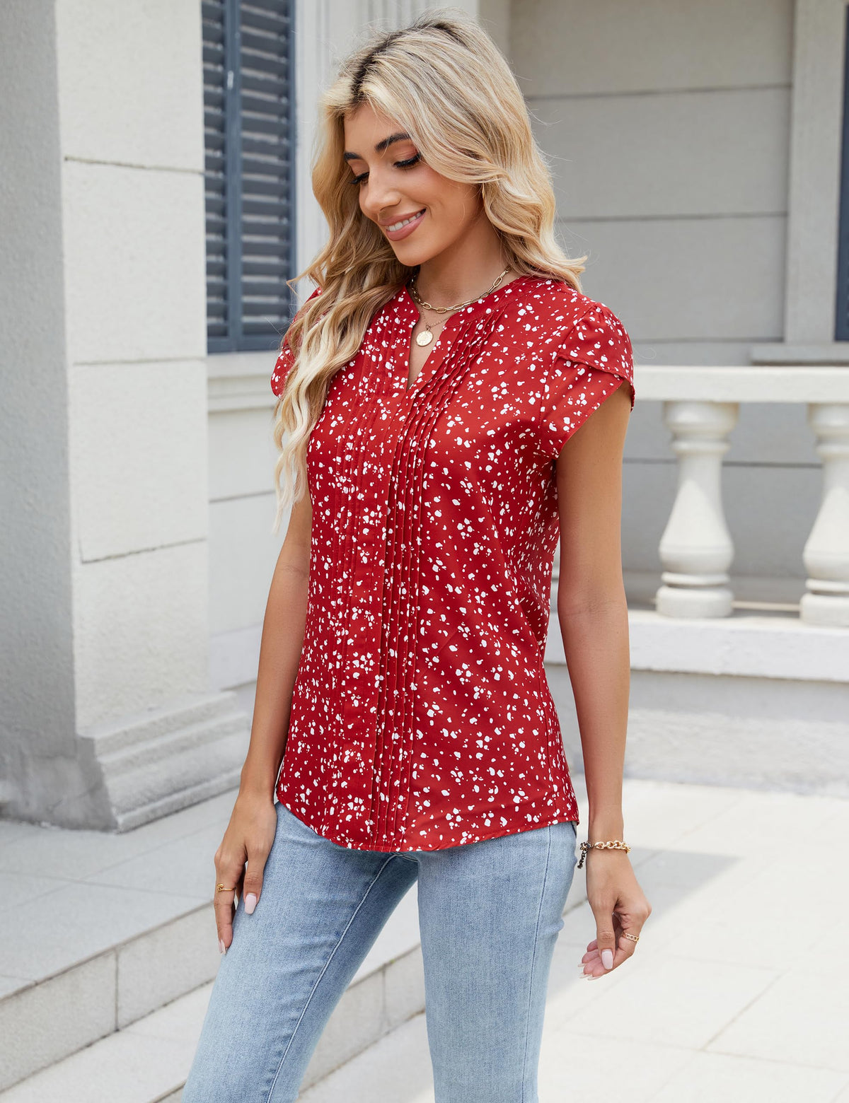 Pintuck V-Neck Blouse