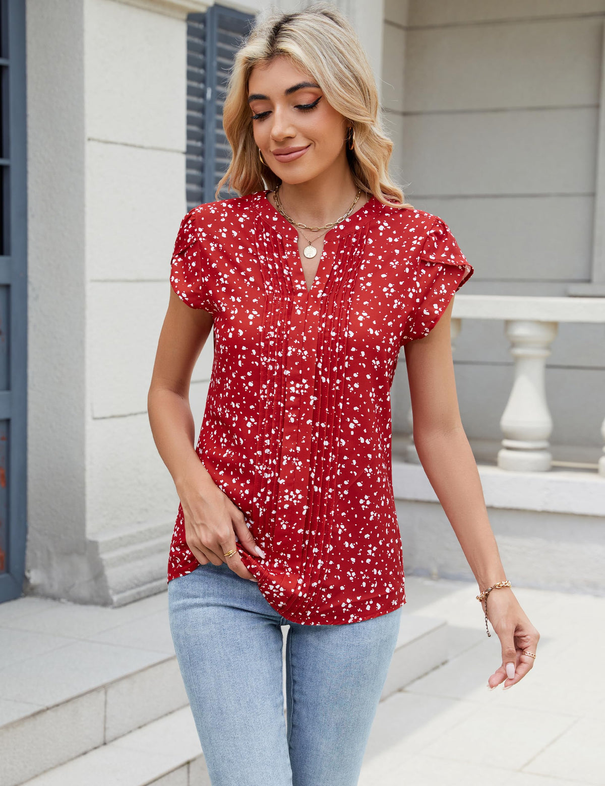 Pintuck V-Neck Blouse