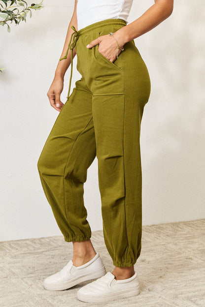 Women's Drawstring Jogger Sweatpants with Cargo Pockets, Moss