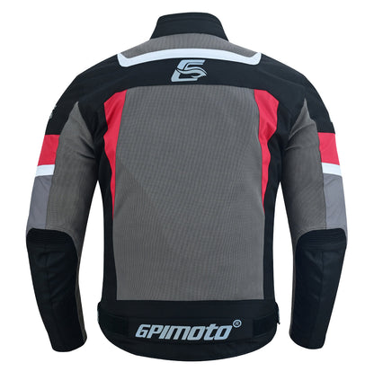 Men's Summer Waterproof Motorcycle Jacket – Black/Red/Gray, 4 Pockets