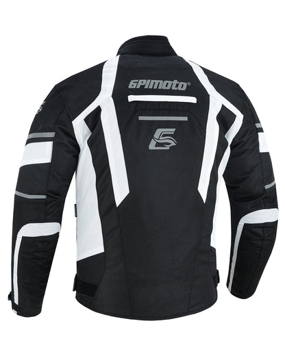 Men's All-Season Waterproof Motorcycle Jacket – Black/White, 4 Pockets