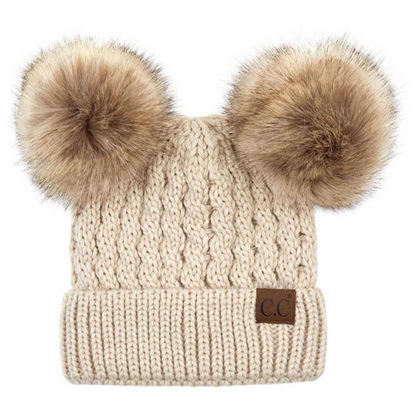 Women's Double Pom Cable Knit Beanie