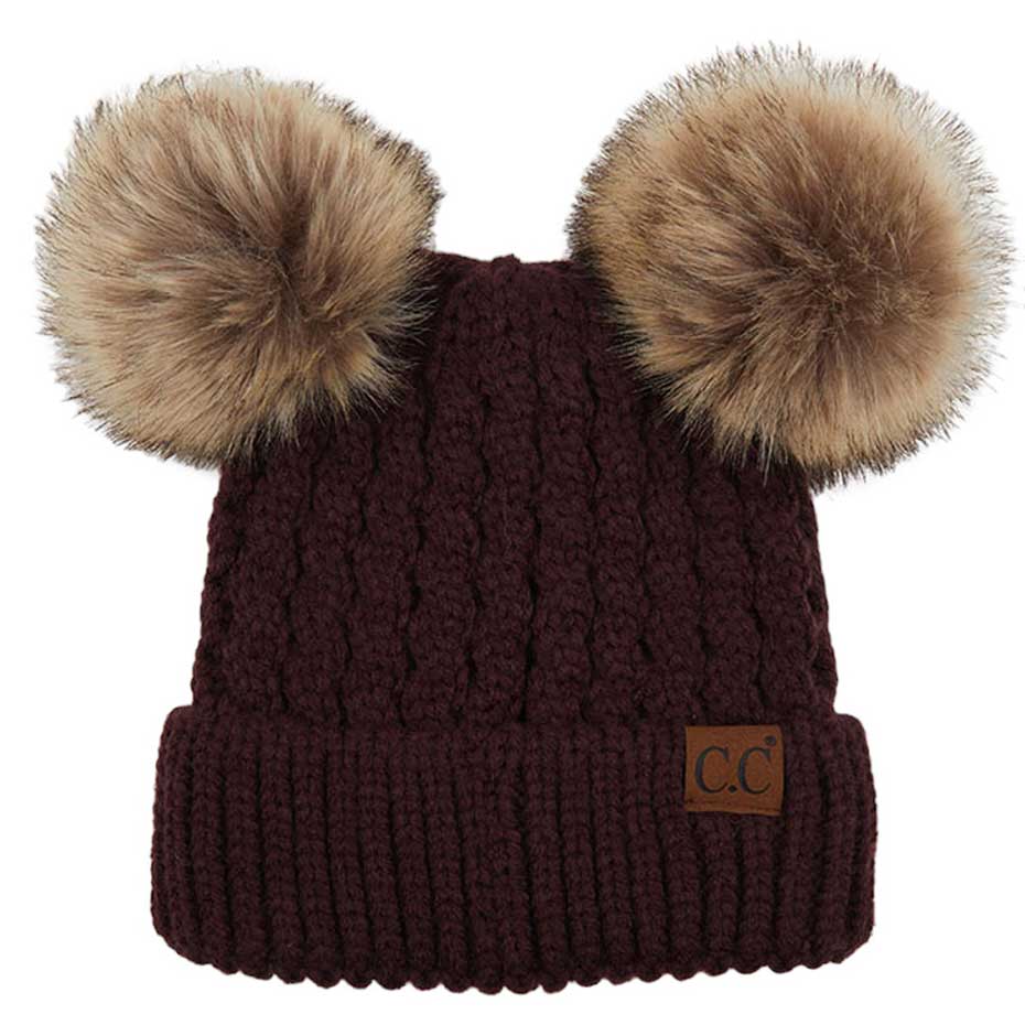 Women's Double Pom Cable Knit Beanie