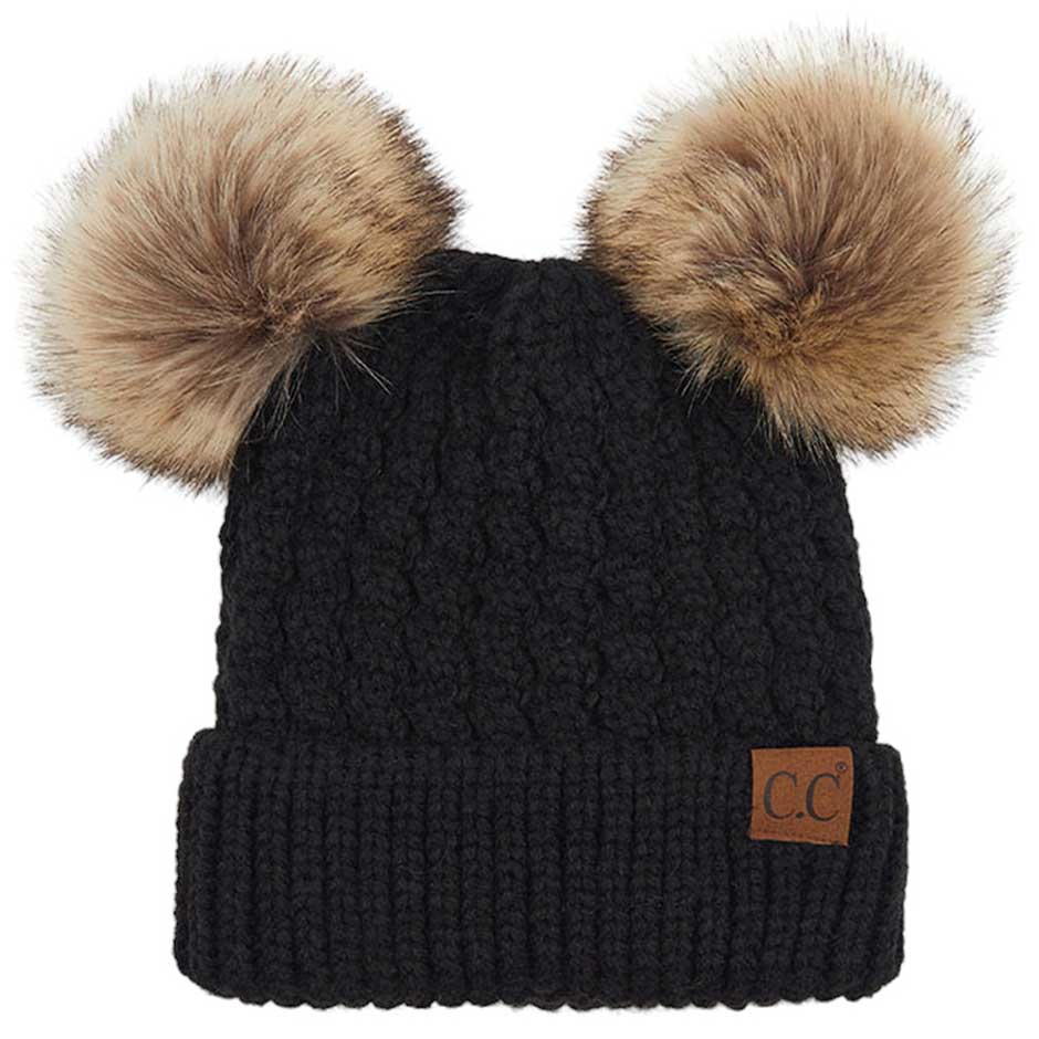 Women's Double Pom Cable Knit Beanie