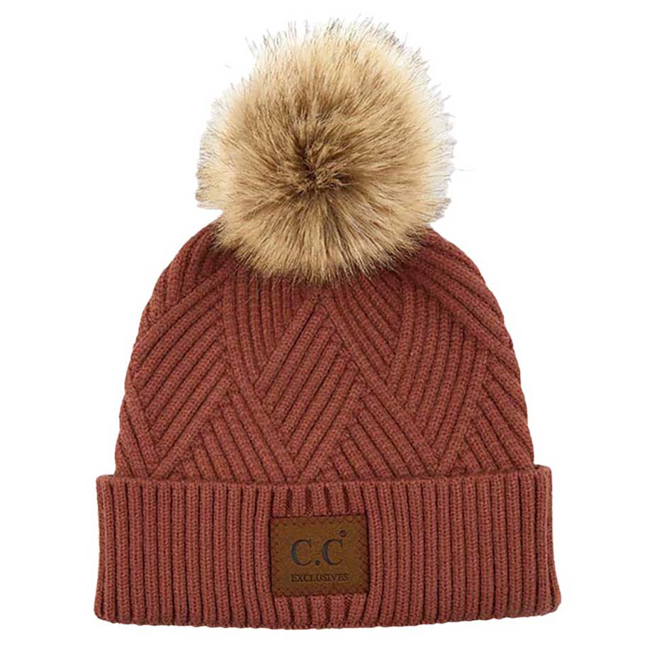 Women's Heather Beanie with Pom and Suede Patch