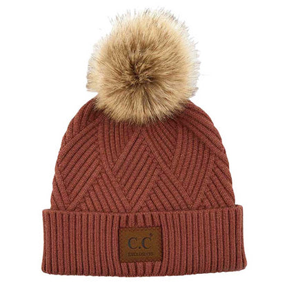 Women's Heather Beanie with Pom and Suede Patch