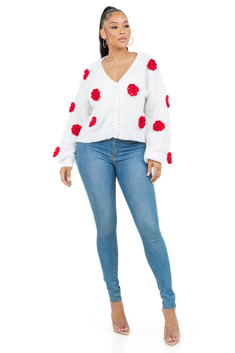 Women's Pastel Floral Appliqué Cardigan