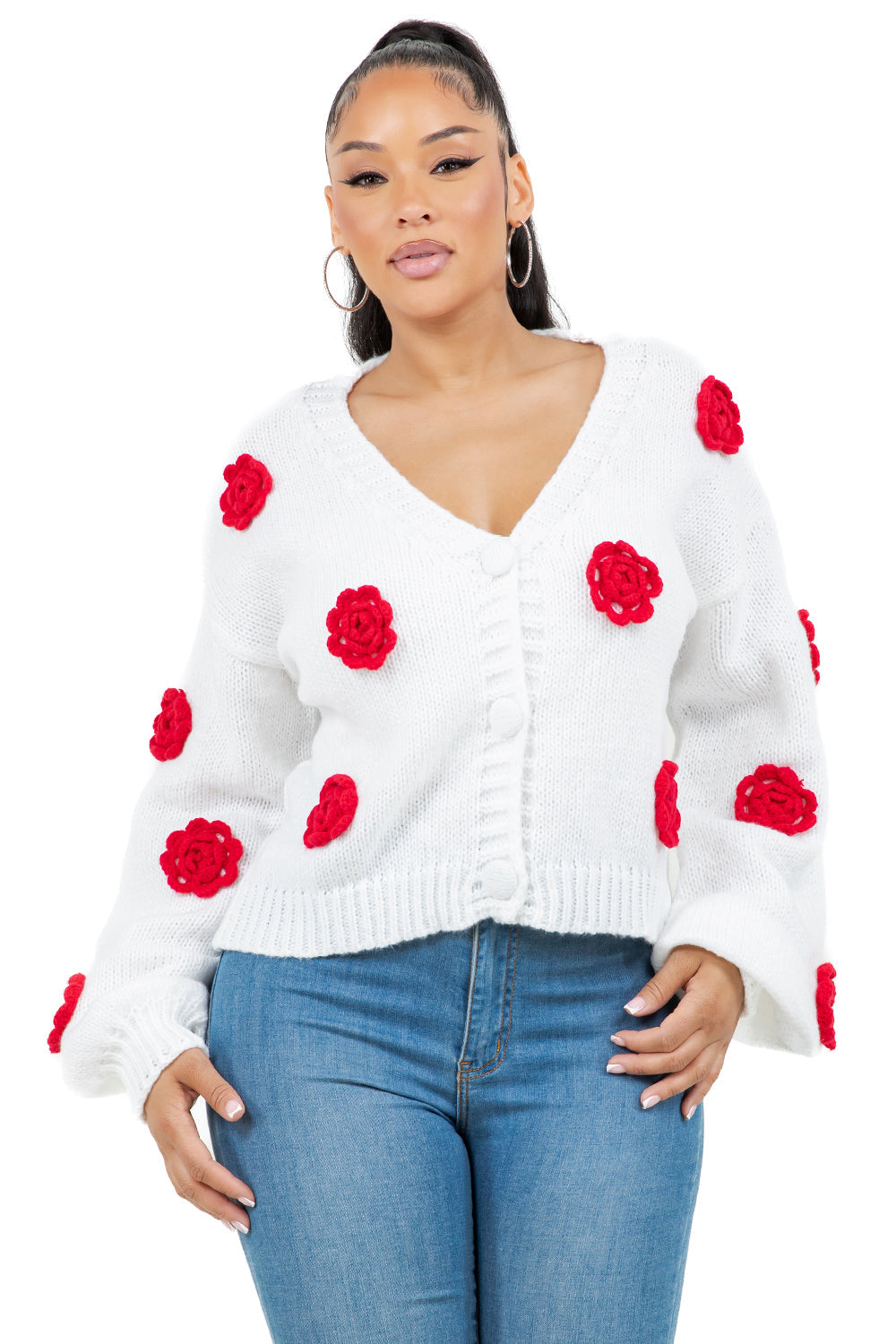 Women's Pastel Floral Appliqué Cardigan