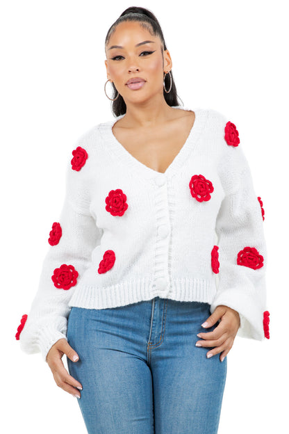 Women's Pastel Floral Appliqué Cardigan