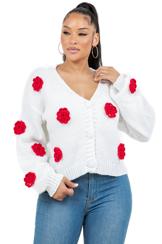 Women's Pastel Floral Appliqué Cardigan