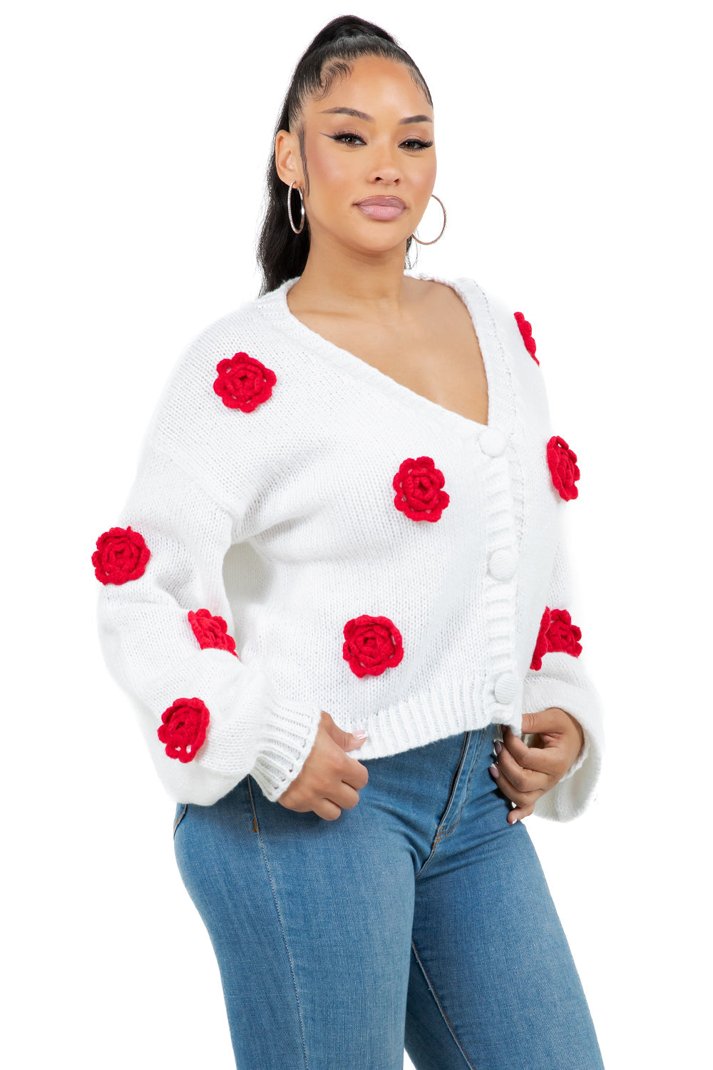 Women's Pastel Floral Appliqué Cardigan