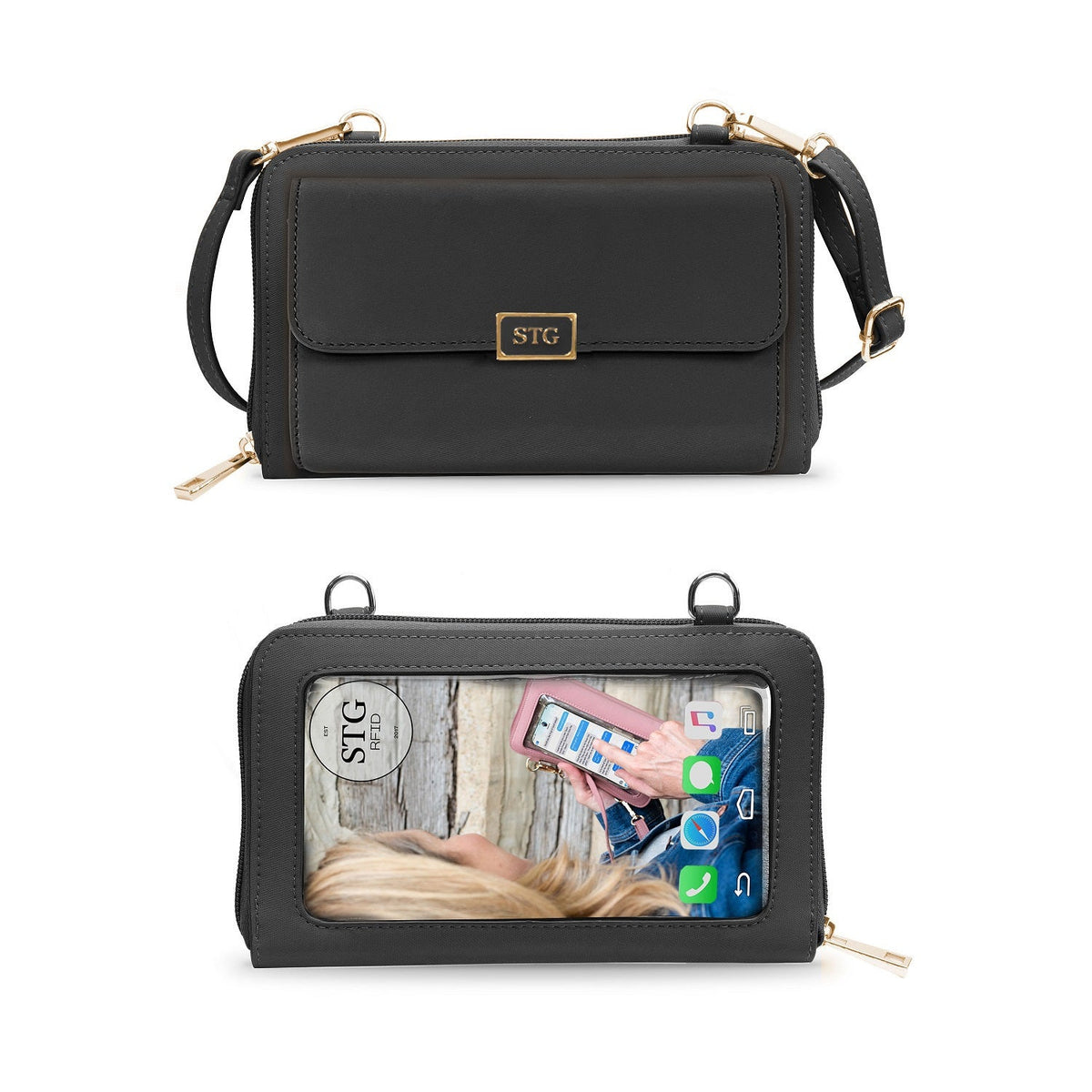 RFID Crossbody Purse with Touch Screen Phone Window