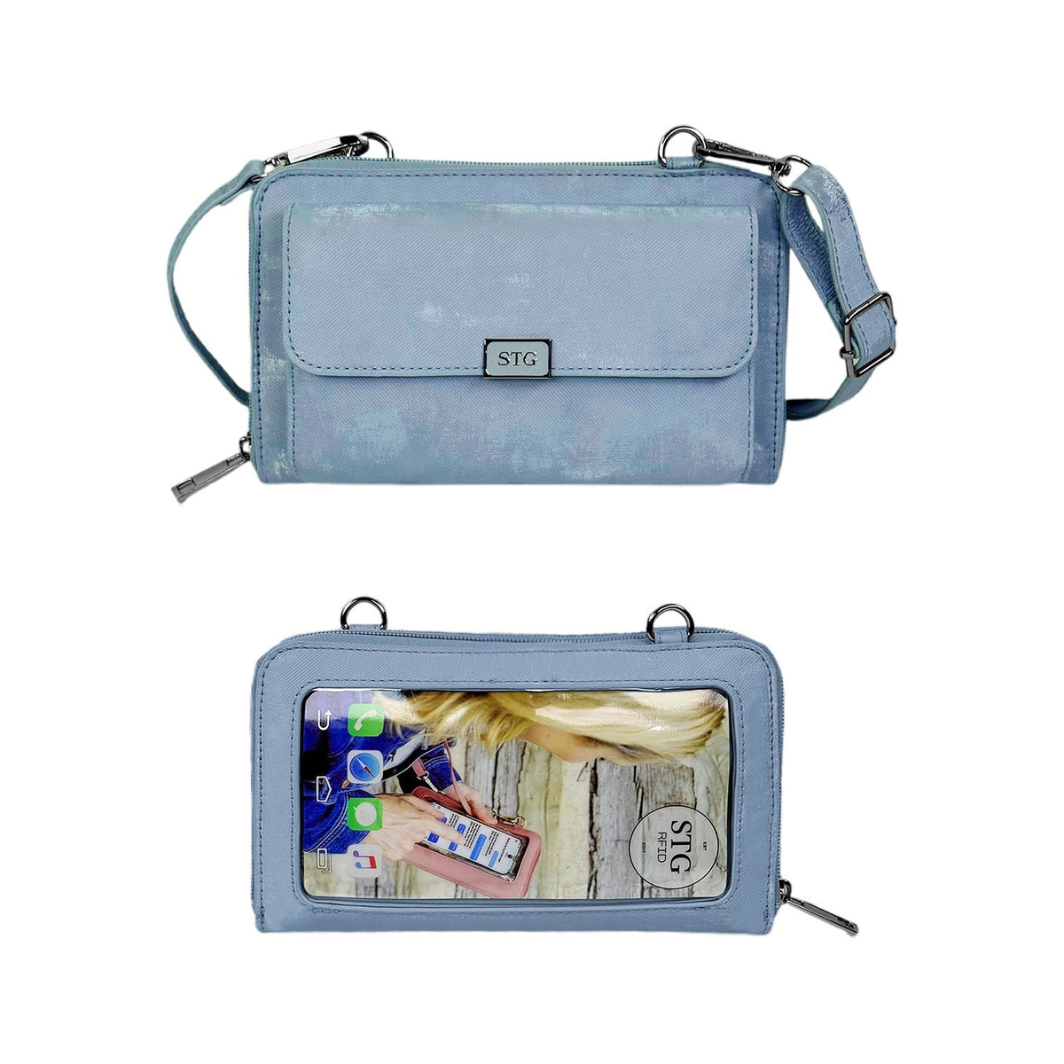 RFID Crossbody Purse with Touch Screen Phone Window