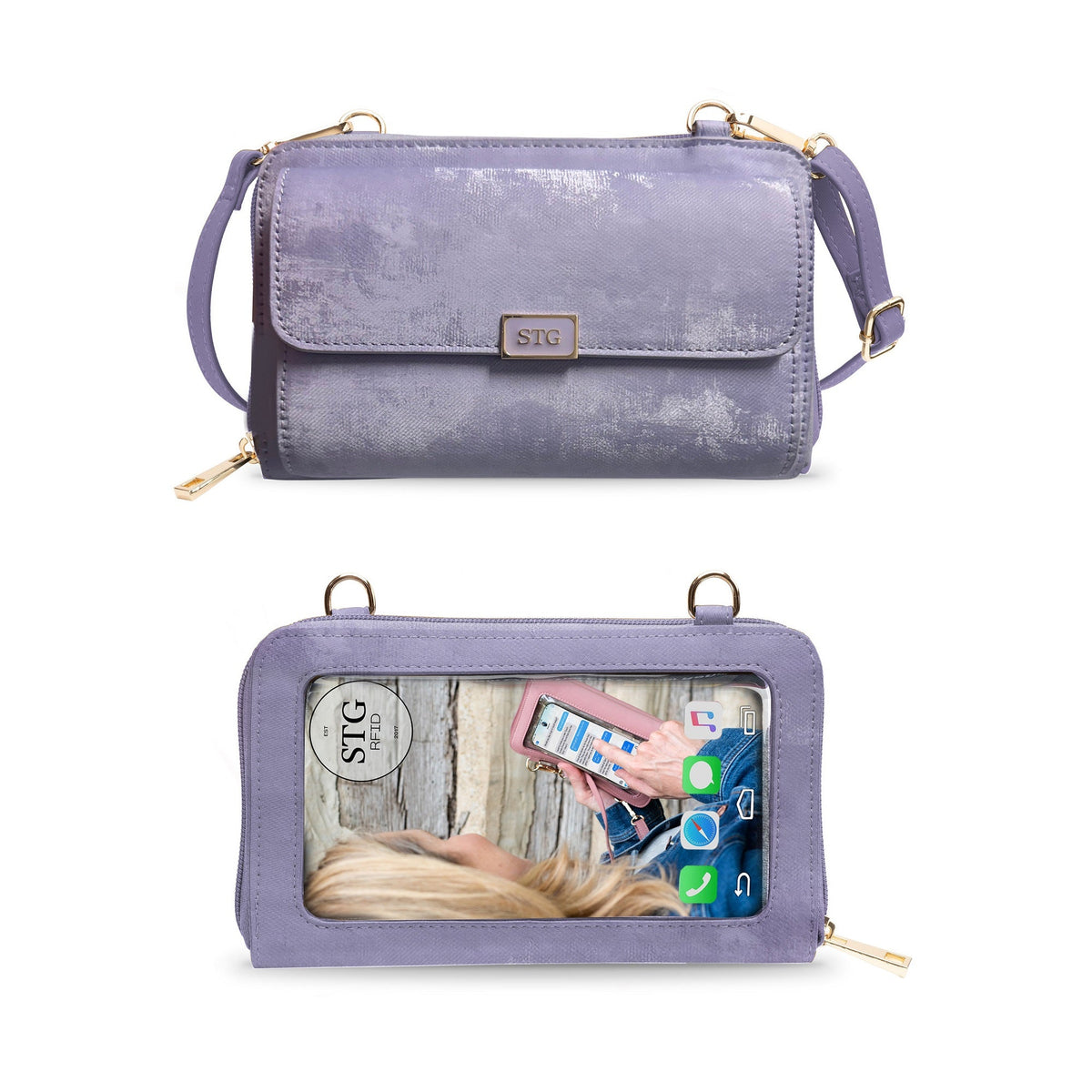 RFID Crossbody Purse with Touch Screen Phone Window