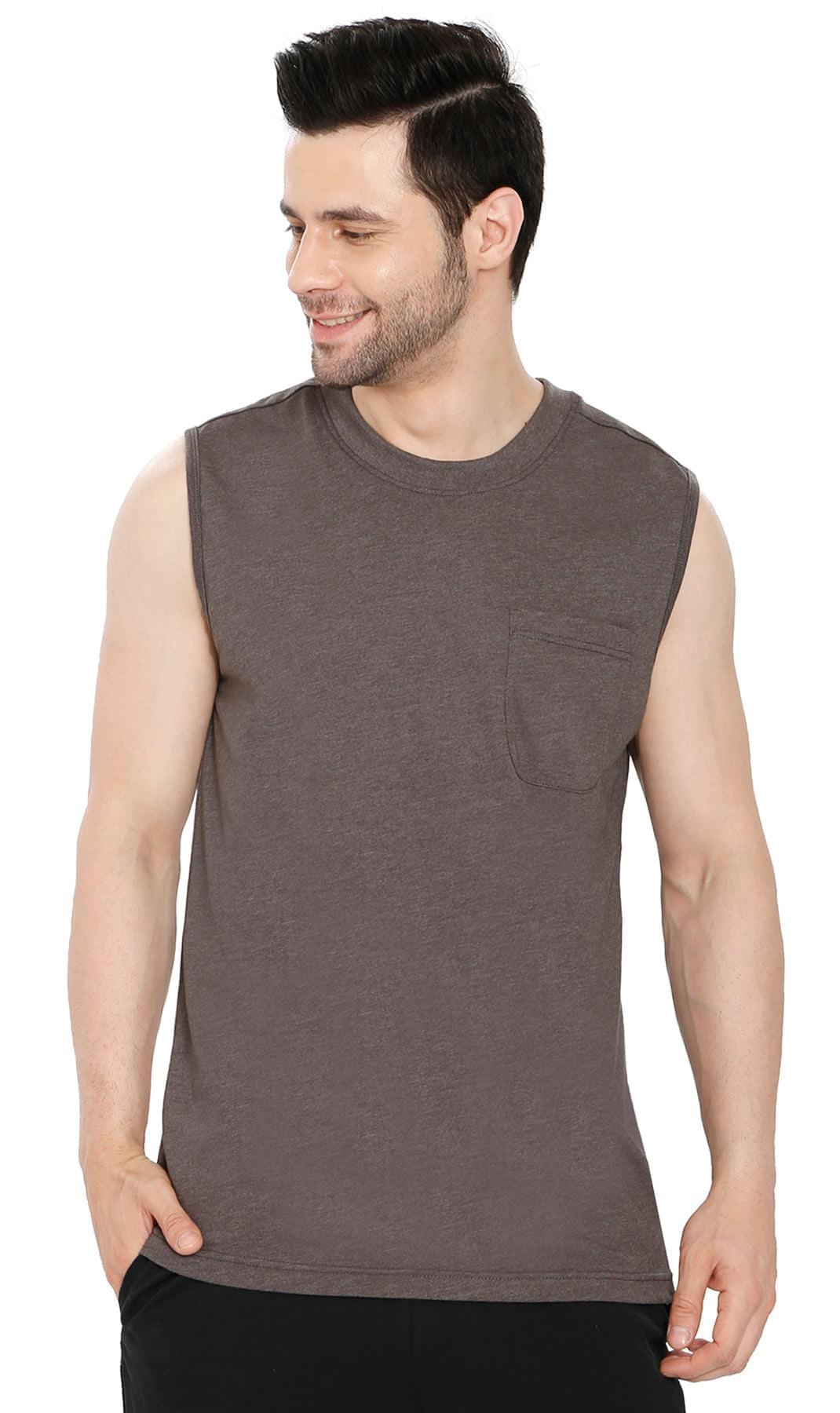 Men's Heavyweight Sleeveless Crew Neck Tee with Chest Pocket