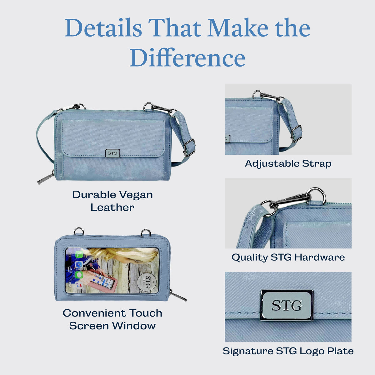 RFID Crossbody Purse with Touch Screen Phone Window