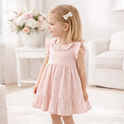 Girls' Eyelet Cotton Dress – Blush Pink