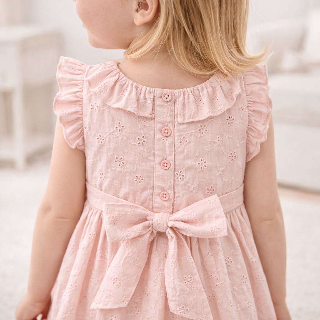 Girls' Eyelet Cotton Dress – Blush Pink