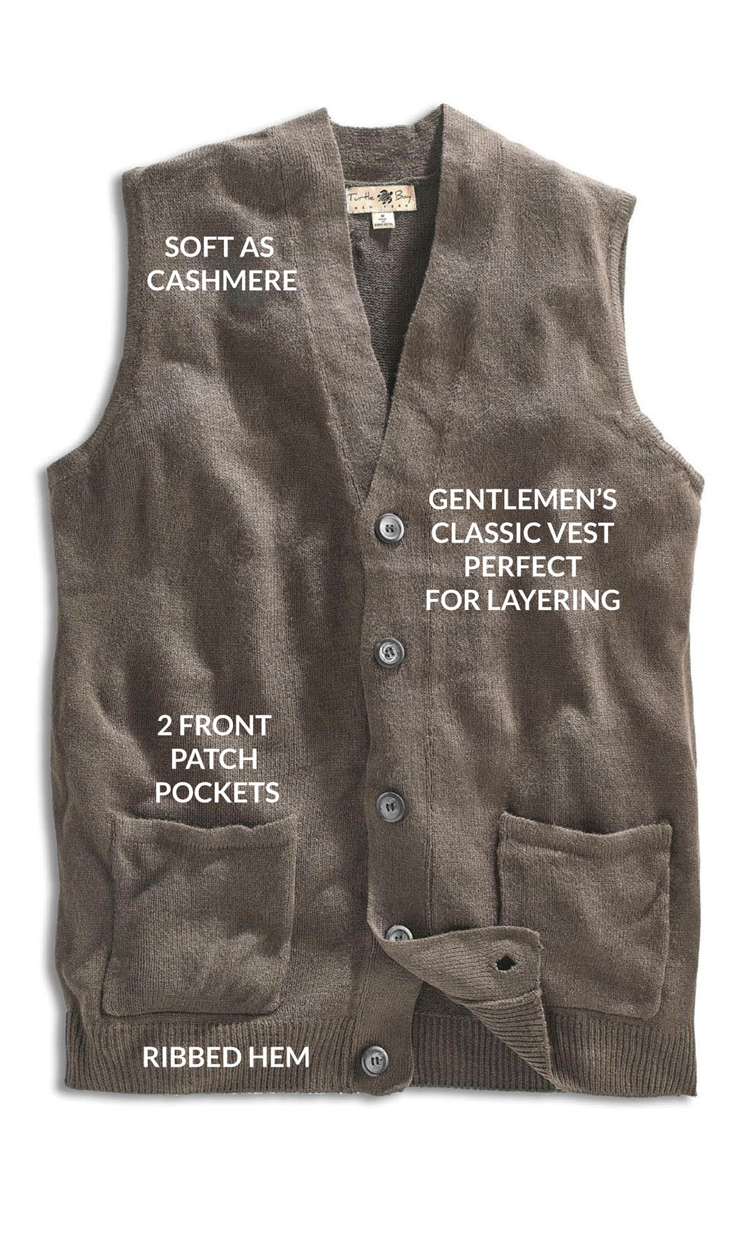 Men's Button-Front Knit Sweater Vest with Chest Pockets