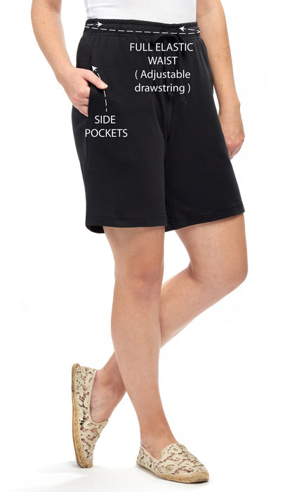 Women's Cotton Interlock Knit Shorts, Drawstring Waist