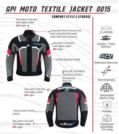 Men's Summer Waterproof Motorcycle Jacket – Black/Red/Gray, 4 Pockets