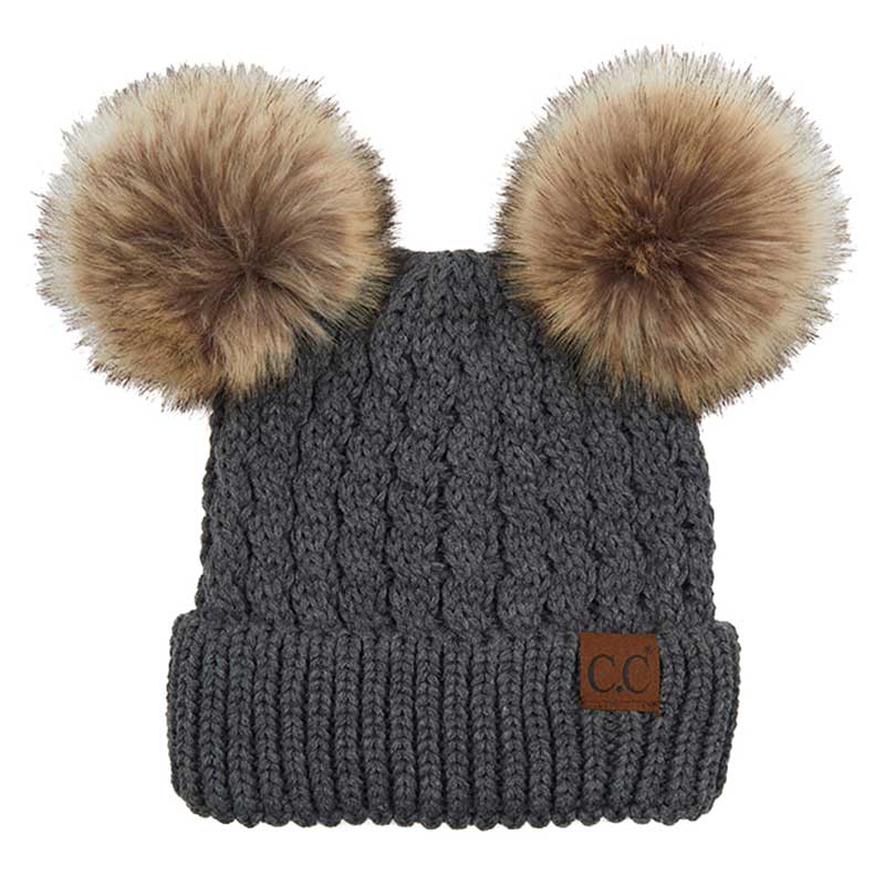 Women's Double Pom Cable Knit Beanie