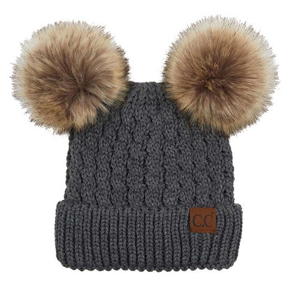 Women's Double Pom Cable Knit Beanie
